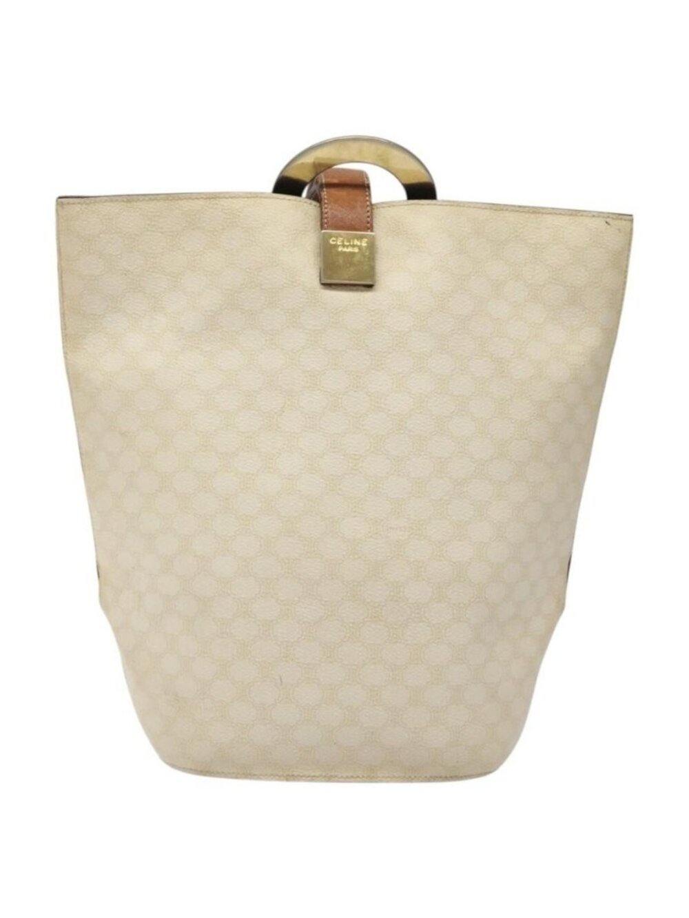 Authentic CELINE Macadam Canvas Circle Shoulder Bag PVC Leather White - Picture 9 of 16